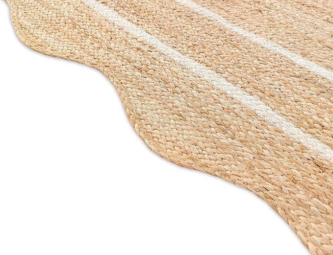 Wave Scalloped Natural Jute Rug Boho Jute Rug Entryway Runner Rug Farmhouse Scallop Rug, Off White (2'x3')