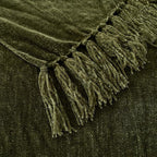 Chenille Throw Blanket for Couch with Tassels,60"X80" Soft Cozy Lightweight Knitted Boho Decorative Blankets for Bed and Sofa,Olive Green