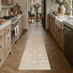 2x5 Washable Runner Rug for Hallway Kitchen Vintage Beige Non Slip Low Pile Carpet Traditional Retro Soft Throw Rug for Bathroom Bedroom Entryway Indoor Entrance