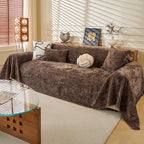 ROOMLIFE Couch Cover with Tassel Brown Chenille Sofa Cover Blanket for Sectional Sofa, Soft Sofa Slipcovers for L Shaped Love Seat 2-3 Cushion Couch Anti Slip Sofa Protector, 71"x118"