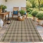 JTJ 5x7 Plaid Area Rug for Living Room - Large Indoor Outdoor Rug for Porch, Bedroom Under Bed, Non Slip Modern Farmhouse, Easy Jute Washable Beige and Sage Green Striped Aesthetic Room Decor