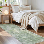 Washable Runner Rug, 2'6" x 8' Non-Slip Kitchen Vintage Foldable 2.5x8ft Hallway Runners for Entryway, Laundry, Bedroom, Green/Ivory