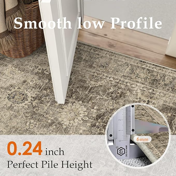 2x3 Washable Area Rug for Entryway Brown Vintage Non-Slip Low Pile Distressed Rustic Carpet Door Mat Soft Small Throw Rug for Indoor Entrance Bathroom