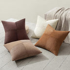 MIULEE Brown Throw Pillow Covers 16x16 Inch Set of 4 Boho Farmhouse Cushion Cases Neutral Gradient Corduroy Pillow Cases with Invisible Zipper Patchwork Home Decor for Couch Sofa Bed