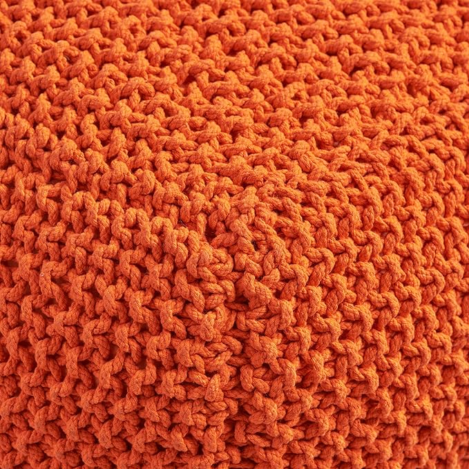 Christopher Knight Home Lucy Knitted Cotton Square Pouf, Orange, Small