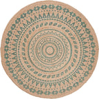 SAFAVIEH Natural Fiber Round Collection 5' Round Aqua NF802A Handmade Boho Mandala Braided Jute Area Rug