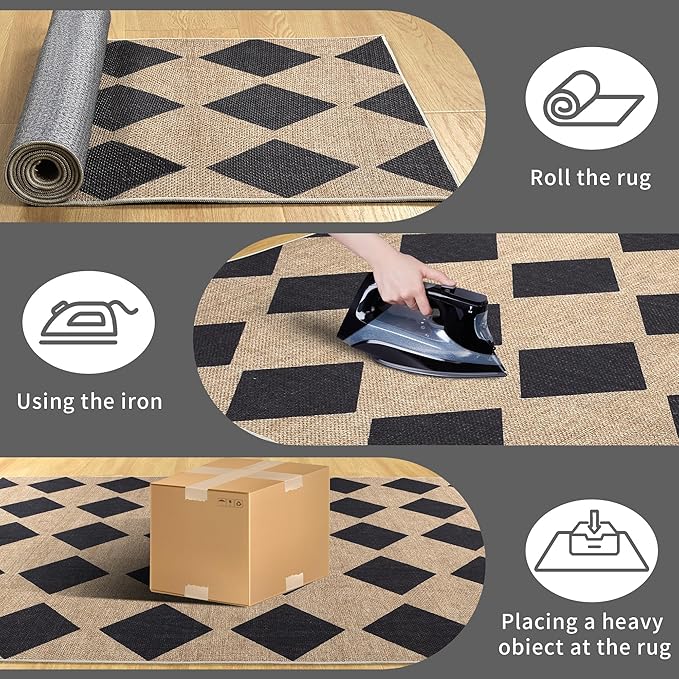 Checkered Easy Jute Rug 5x7 Outdoor Patio Rug Washable Area Rugs for Living Room Bedroom Non Slip Neutral Farmhouse Indoor Outdoor Carpet for Backyard Patio Office