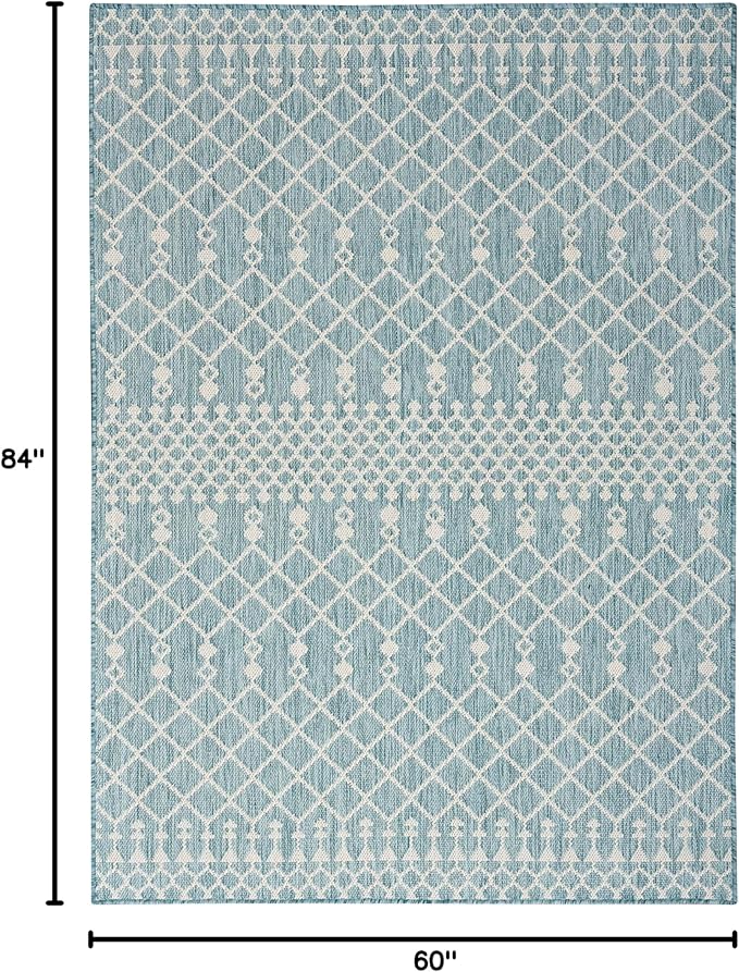 Nourison Home Positano Aqua 5' x 7' Area Rug - Easy Clean, Non Shedding, Bed Room, Living Room, Dining Room, Kitchen (5' x 7')