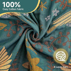 Boho Throw Blanket for Couch 100% Cotton Organic Ultra Soft Breathable Rustic Quilt 50" x 60" Birds and Floral Throw for Sofa Chair Bed Couch Chair