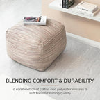Anji Mountain Pouf Ottoman Foot Rest, Handmade Ottoman Pouf, Comfortable Foot Stool, Decorative Floor Seating for Living Room Decor, Bedroom & Home Décor Accent - Joya Taupe