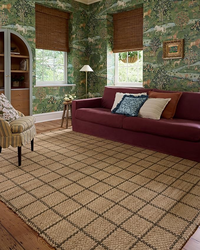 Loloi Chris Loves Julia Fletcher Collection FLE-01 Natural/Olive 7'-9" x 9'-9", .37" Pile Height, Area Rug