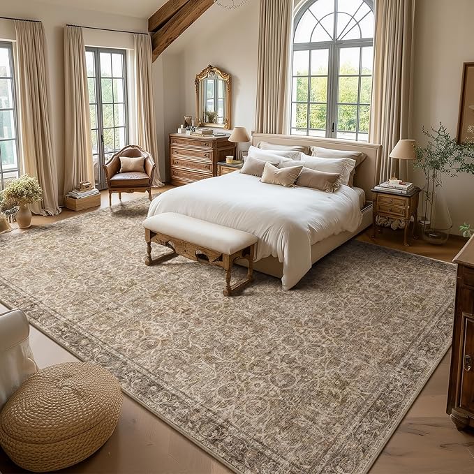 Washable Rugs for Living Room: 10x14 Area Rugs for Bedroom Ultral Soft Non-Slip Stain Resistant Vintage Boho Large Carpet for High-Traffic Dining Room - Farmhouse Decor
