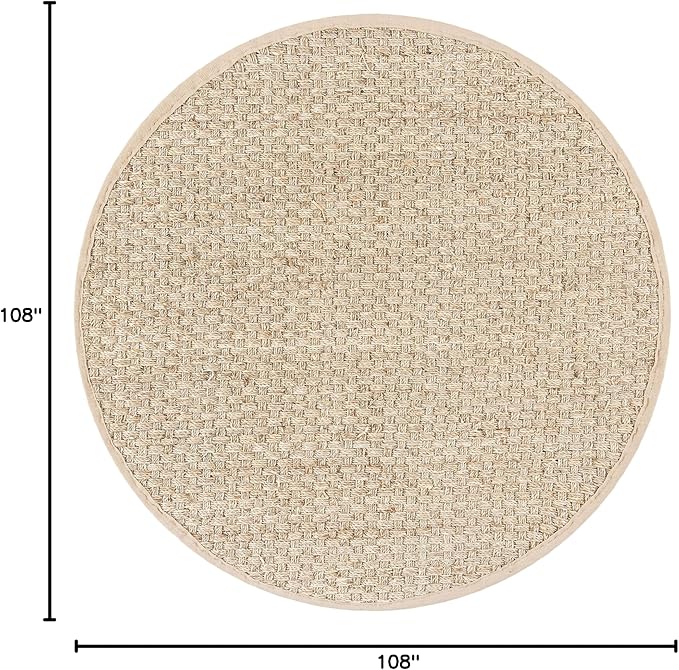 SAFAVIEH Area Rug 9' Round - Natural Fiber Collection - Large - Natural & Beige, Seagrass, Basketweave Pattern with Border (NF114A)