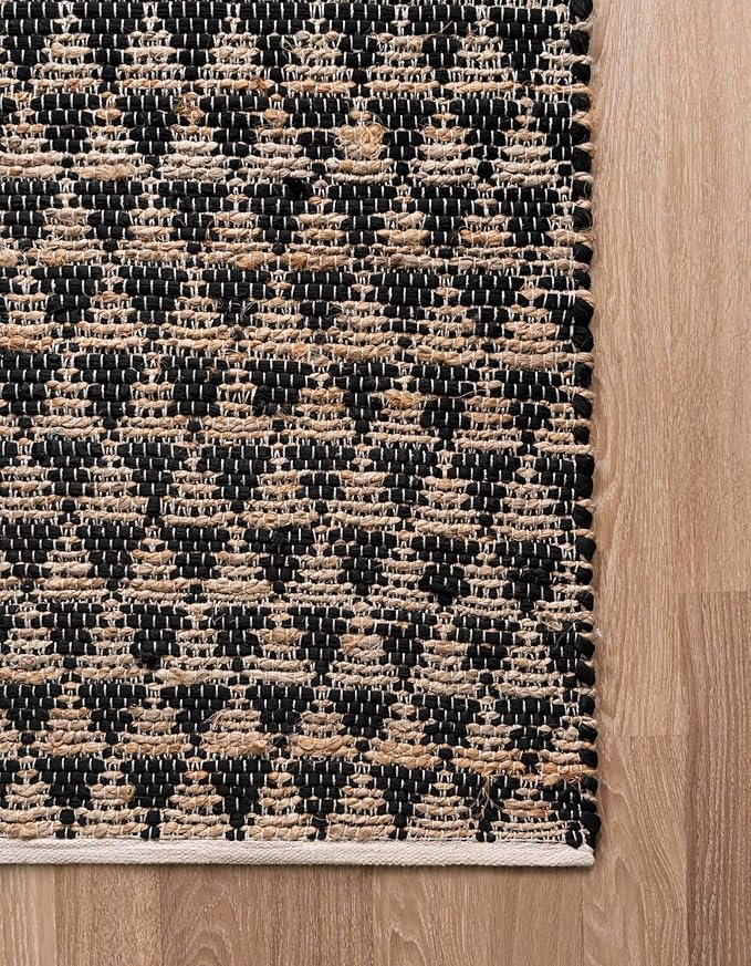 Unique Loom Chindi Jute Collection Area Rug (7' 1" x 10' Rectangle, Black/ Natural)