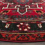 SAFAVIEH Vintage Hamadan Collection Area Rug - 8' Round, Red & Multi, Traditional Persian Design, Non-Shedding & Easy to Clean, Ideal for Living Room, Bedroom, Dining Space (VTH211A)