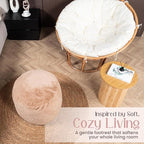 Cozy Plush Brown Pouf | Living Room Ottoman Footrest at 20 x 15 Inches | Soft, Non-Shedding Round Stool Sofa Ottoman with Supportive Foam Filling | Foot Rest for Couch