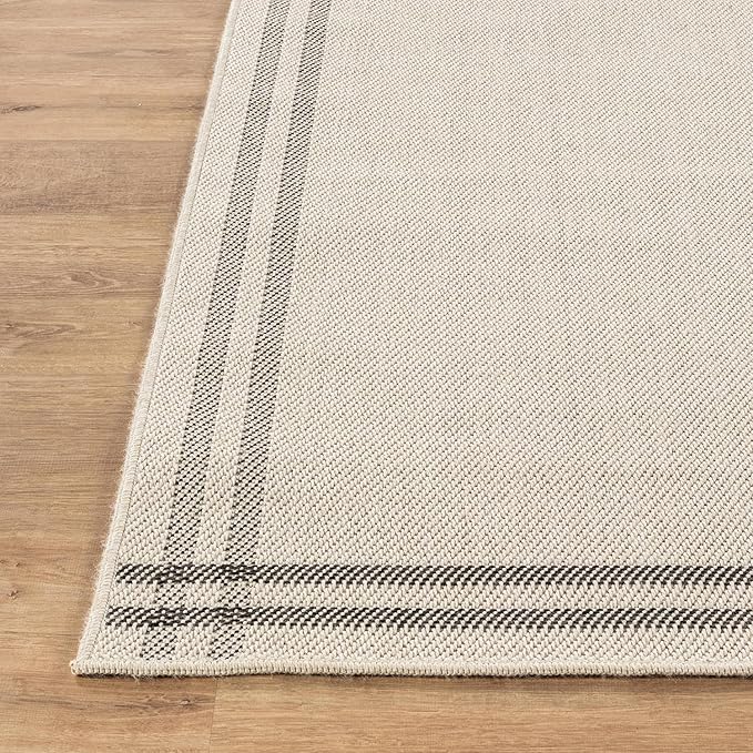 Easy Jute Rugs 10x14 Bordered Bone Color Living Room Indoor Outdoor Area Rug for Patio and Kitchen Rug High Traffic Washable Easy to Clean Solid Boho Woven Design Outside Carpet (10 x 14)