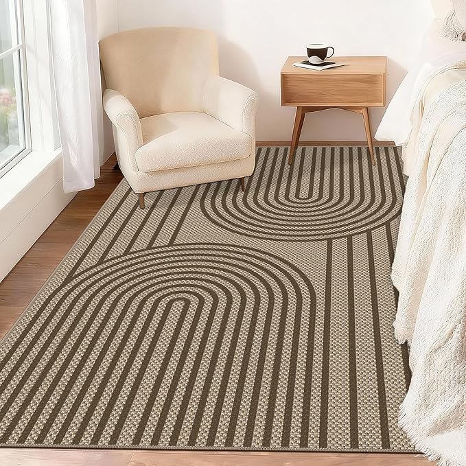Outdoor Rug Easy Jute Rug 3x5 Entryway Porch Area Rug Indoor Foyer Outdoor Patio Door Mat Washable Non-Slip Low Pile Brown Rainbow Throw Carpet for Living Room Kitchen Bedroom Balcony Floor Mats