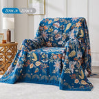 Boho Blanket Soft Muslin BohoThrow Blanket, 100% Cotton Floral Printed Farmhouse Decor All Season Reversible Rustic Throw for Sofa Couch Chair（Blue, 60"x80"）