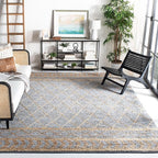 SAFAVIEH Natural Fiber Collection Area Rug - 9' x 12', Natural & Blue, Handmade Boho Moroccan Trellis Jute, Ideal for High Traffic Areas in Living Room, Bedroom (NF955N)