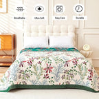 Boho Throw Blanket, 100% Organic Cotton Breathable Ultra Soft 60" x 80" Bed Quilt Throw - All Season Floral Rustic Farmhouse Decor Luxury Reversible Blanket for Sofa Couch Chair and Gift