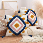 Merrycolor Boho Pillow Covers Modern Geometric Diamond Boho Pillows Decorative Throw Pillow Cases Yellow Blue Pink Soft Woven Tufted Pillow Cushion for Couch Sofa Bedroom