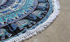 Round Beach Tapestry Turquoise Mandala Throw/Boho Hippie Beach Blanket Roundie/Indian Cotton Bohemian Large Round Table Cloth-Home Decor/Yoga Mat Meditation Picnic Rug (42", Green and Black)