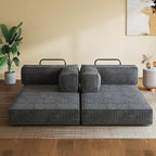WLIVE 60'' Futon Sofa Bed, Convertible Sleeper Sofa, Folding Pull Out Couch Boneless Mattress with Fixed Frame, Corduroy, with Storage Pocket, Grey
