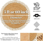 Hand Woven Braided Jute Rug - 5' Round - Reversible Farmhouse Dining Room Rug, Living Room, Bedroom, Kitchen - Natural Decorative Floor Boho Entry Area Rugs - Round Area Rugs 5ft