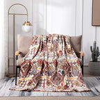 DaDa Bedding Bohemian Southwestern Mink Fleece Throw Blanket - Lightweight Cozy Farmhouse Aztec Havana Geometric Abstract Soft Warm Fall Decor - Yellow & Red - 50" x 60"