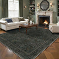 GENIMO 6x9 Area Rug for Living Room, Washable Vintage Floral Low-Pile Non-Slip Large Carpet for Bedroom Dining Room, Stain Resistant Botanical Indoor Rug (Charcoal Green)