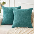 MIULEE Pack of 2 Couch Throw Pillow Covers 26x26 Inch Soft Teal Chenille Pillow Covers for Sofa Living Room Solid Dyed Pillow Cases