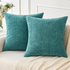 MIULEE Pack of 2 Couch Throw Pillow Covers 24x24 Inch Soft Teal Chenille Pillow Covers for Sofa Living Room Solid Dyed Pillow Cases