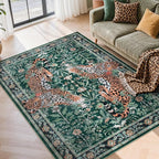 Moynesa Leopard 5x7 Area Rug, Boho Washable Living Room Rug, Non Slip Rugs for Bedroom, Ultra Thin Soft Animal Print Throw Floor Carpet for Office Dining Room, Green