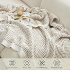 Amélie Home Waffle Chenille Throw Blanket for Couch, Pineapple Stitch Knit Soft Cozy Knit Blanket Decorative Throw for Sofa, Chair, 50"x60", Beige&Ivory