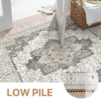 GENIMO 3x5 Area Rugs for Living Room, Machine Washable Rug, Non Slip Indoor Vintage Rug, Low Pile Lightweight Chenille Print Carpet for Bedroom Dining Room Home Office, Heathered Grey
