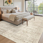12x15 Washable Area Rug Beige Neutral Abstract Living Room Large Carpet Non Slip Bedroom Indoor Office Dining Room Low Pile Thin Rug