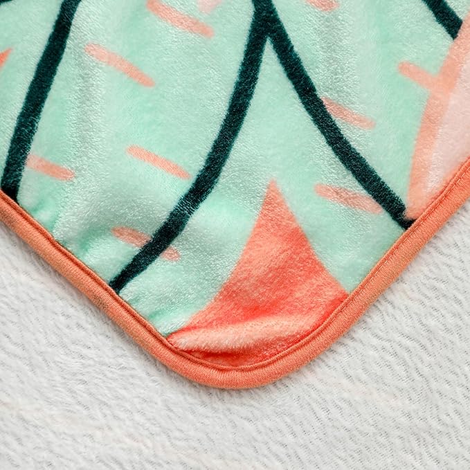 Boho Floral Flannel Fleece Twin Blanket – Soft, Warm & Lightweight Fuzzy Blanket for Couch, Bed, or Sofa Decor, Cute Botanical Design Throw for Women & Girls, 60''x80', Coral