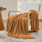 inhand Brown Throw Blanket for Couch Bed,Fall Home Decorative Soft Chunky Chenille Woven Blankets with Tassels,Lightweight Cozy Boho Farmhouse Warm Winter Gifts for Women,60"x80",Extra Thick