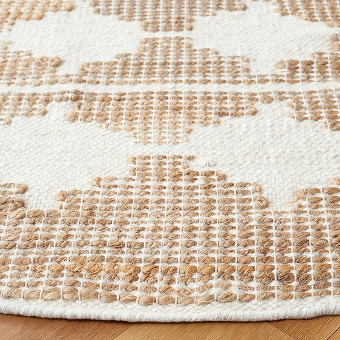 SAFAVIEH Natural Fiber Collection Area Rug - 6' Round, Ivory & Natural, Rustic Farmhouse Style, Handmade Jute & Wool, Ideal for The Living Room, Bedroom, Dining Room (NF511A-6R)