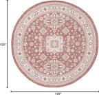 Rugs.com Outdoor Aztec Collection Rug – 10 Ft Round Rust Red Flatweave Rug Perfect for Kitchens, Dining Rooms