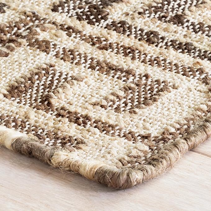 Dash and Albert Auricula Handwoven Jute Rug, 8 X 10 Feet, Black/Neutral Geometric Pattern - Premium Luxury Hotel Quality Soft Breathable Hypoallergenic Machine Washable Easy Care All Season