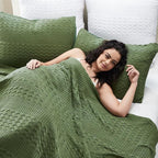 VHC Brands 100% Cotton Waffle Weave King Blanket 108"x90", Decorative Lightweight Spring and Summer Throw Blanket, Bedroom Decor for Bed, Couch, or Sofa, Olive Green