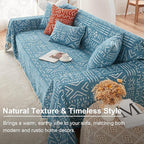 VClife Boho Blue White Couch Cover Plush Soft Chenille Couch Cover for 3-4 Cushion Couch Sofa, 1 PC Washable Breathable Bohemian Sofa Cover for Sectional Couch Thick Furniture Protector 71" x 150"