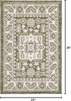 Rugs.com Outdoor Aztec Collection Rug – 2' x 3' Green Flatweave Rug Perfect for Living Rooms, Large Dining Rooms, Open Floorplans