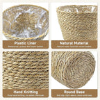 KJET 3PCS Seagrass Planter Basket with Plastic Liner, Boho Woven Plant Pots for Indoor Outdoor, Flower Baskets Containers for Garden and Home Decor