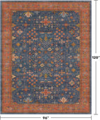 Washable Navy Blue Living Room Rug, 8x10 Area Rug For Bedroom, Dining Room Rugs for Under Table - Low Pile Non-Slip Rubber Backing Stain Resistant Rug - Aethestic Boho Home Decor (8x10 Navy Blue)