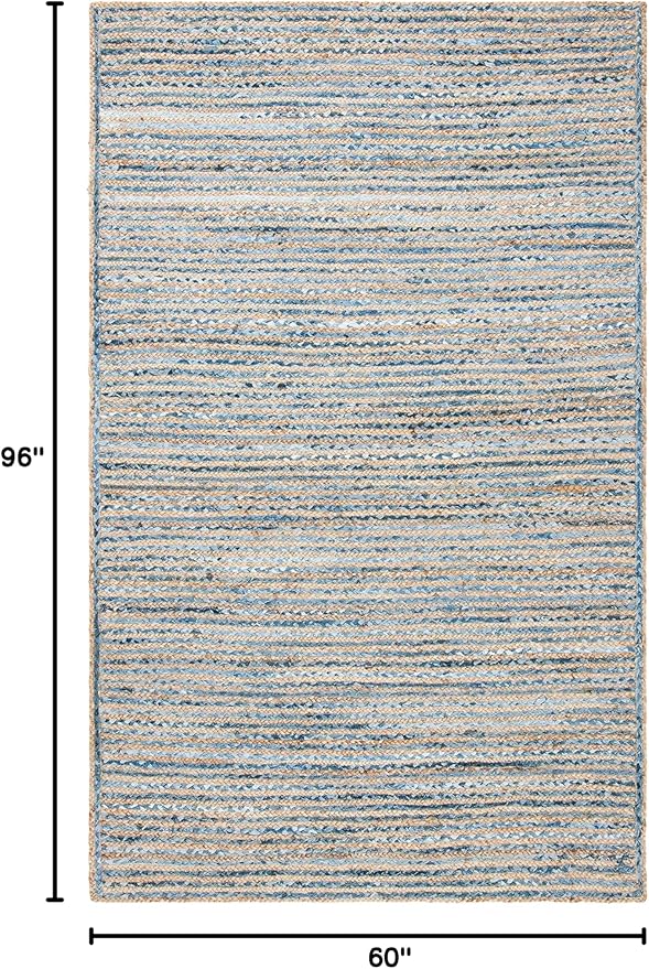 SAFAVIEH Cape Cod Collection Area Rug - 5' x 8', Natural & Blue, Handmade Flat Weave Jute, Ideal for High Traffic Areas in Living Room, Bedroom (CAP250A)