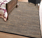 Chardin home 5x7 Jute Cotton Handwoven Area Rug | Braided Boho Farmhouse Rug in Natural Jute/Black | Rustic Vintage Floor Covering for Living Room, Bedroom, Kitchen, and Entryway