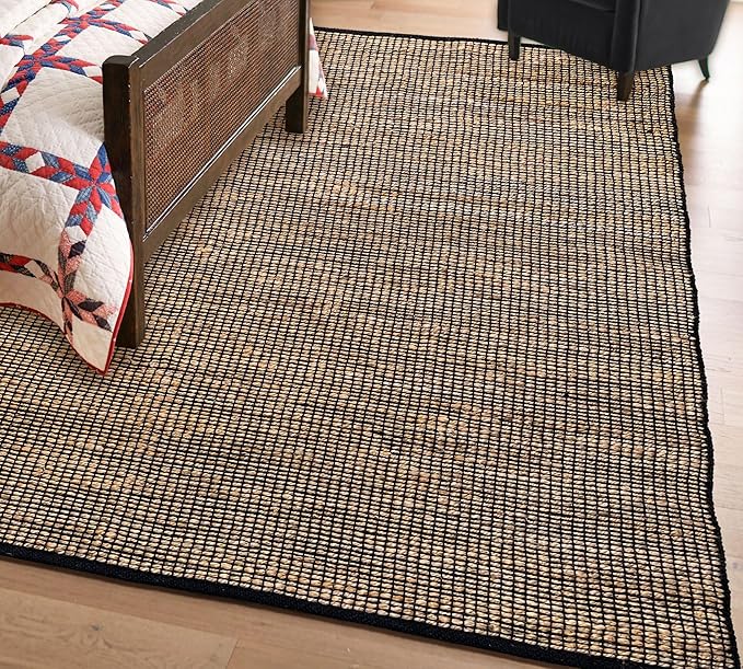 Chardin home 5x7 Jute Cotton Handwoven Area Rug | Braided Boho Farmhouse Rug in Natural Jute/Black | Rustic Vintage Floor Covering for Living Room, Bedroom, Kitchen, and Entryway